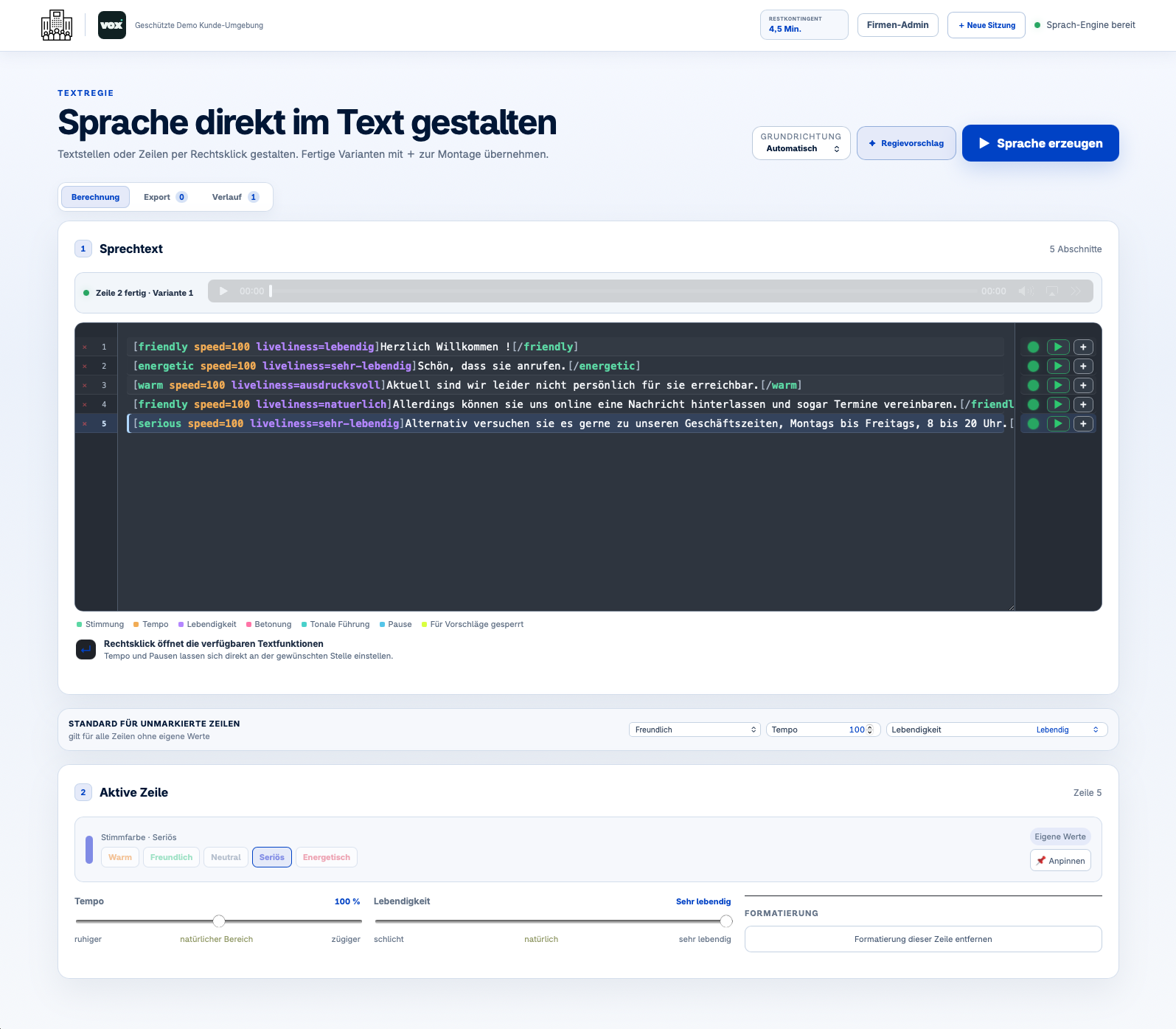 Ausschnitt der One Business One Voice Textregie